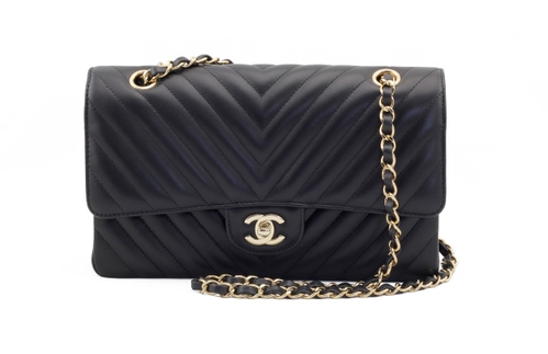 Chanel Black Chevron Medium Flap Bag