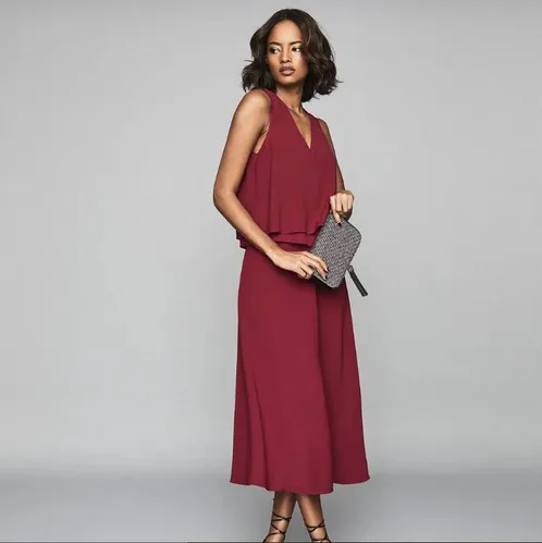 Reiss Women's Viola Sheer Layer Midi Dress - Berry